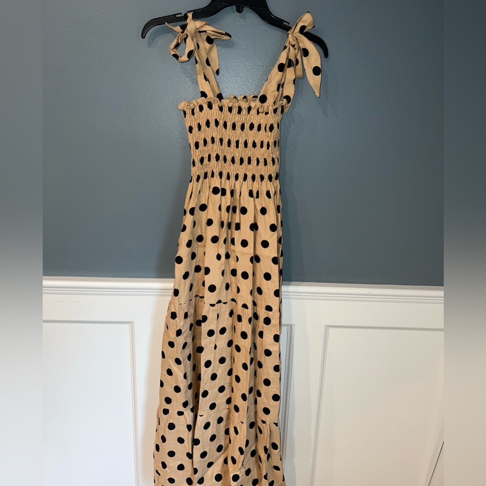 Faithful The Brand Rianne Midi Dress Emelda Dot Print-Biscuit